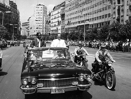 Arrival of the president of Ghana, Kwame Nkrumah, and president of Yugoslavia, Josip Broz Tito, to the Non-Aligned Movement conference, Belgrade, 1961.