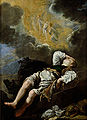 Le songe de Jacob de Domenico Fetti (ca. 1619) : la tête couchée sur une pierre, ce petit-fils d'Abraham entre en relation avec Dieu[Note 8].