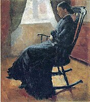 Karen i gungstolen. Målning av Edvard Munch 1883, detta är en gungstol av så kallad "bostontyp".