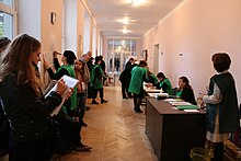 Vote count underway in Tbilisi during the 2018 presidential election Election Observation in Tbilisi, Georgia (44680898175).jpg