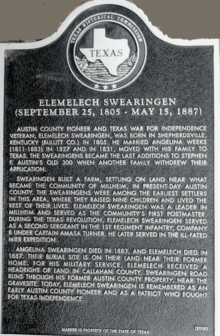 Historical marker for Elemelech Swearingen Elemelech Swearingen marker.png