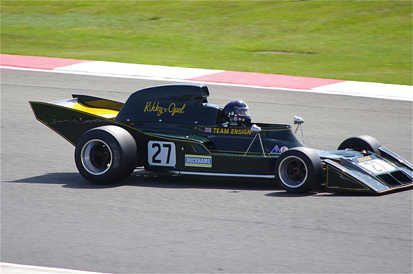 The N173, Ensign's first Formula One car, being driven at Silverstone in 2012.