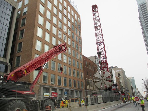 Cutting face of TBM Don being extracted just east of Eglinton station