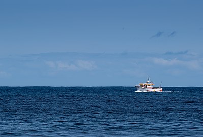 Fishing boat returning to the São Mateus da Praia harbour, Graciosa Island, Azores, Portugal