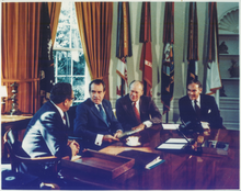 Left to right: Henry Kissinger, Richard Nixon, Gerald Ford and Alexander Haig FordNixonKissingerHaig.png