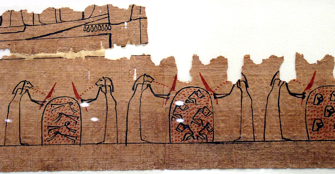 Scenes of otherworldly punishment from a papyrus of Amduat (21st Dynasty). Metropolitan Museum of Art, New York City.