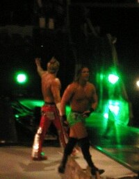 Kazarian and Shannon Moore after winning a match at a taping of Velocity