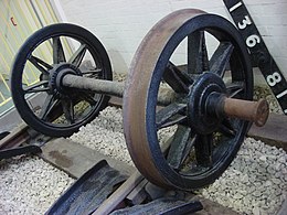 A wheelset from a Great Western Railway (GWR) wagon showing a plain, or journal, bearing end[4]