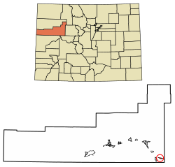 Ubicación del CDP de Mulford en el condado de Garfield, Colorado.