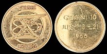 Gemini 10 space-flown Fliteline Medallion Gemini 10 Flown Fliteline Gold-Colored Medallion.jpg