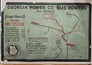 Map of Georgia Power's bus routes in Rome, Georgia Georgia Power Company bus routes for Rome, Georgia.jpg