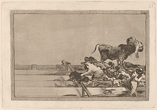 Goya - Desgracias acaecidas en el tendido de la plaza de Madrid, y muerte del alcalde de Torrejon.jpg