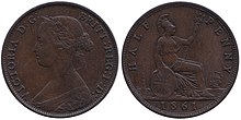 Victoria halfpenny 1861. Bronze, type "young head". Great Britain, halfpenny, Victoria, 1861.jpg