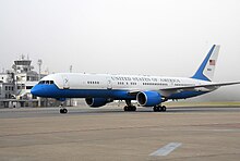 98-0001, the first C-32, was converted from C-32B to C-32A specification before its initial delivery Hillary Clinton visits Uruguay (4397563505).jpg