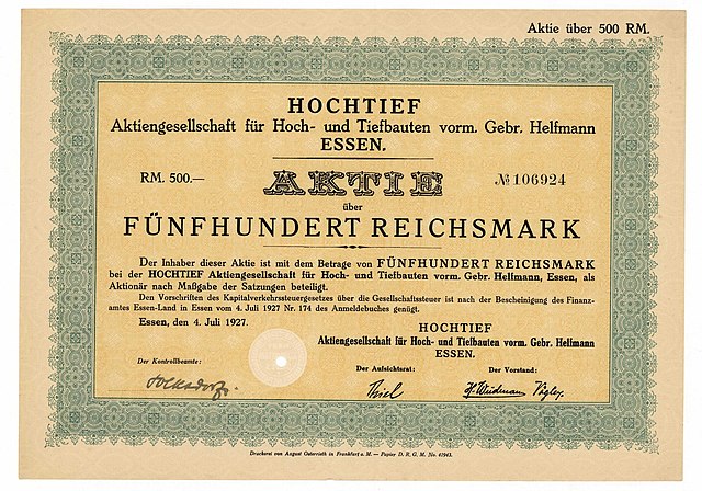 Share of the Hochtief AG, issued 4. July 1927