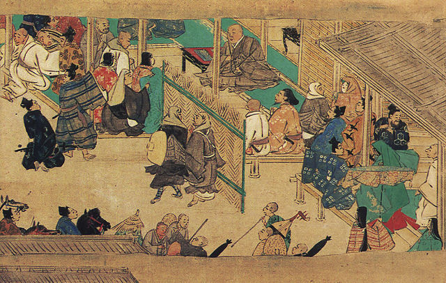 An artistic depiction of Hōnen publicly preaching.