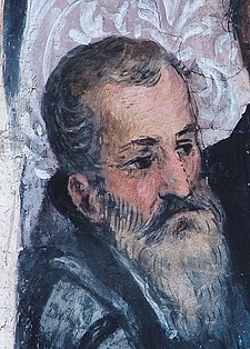 A portrait of Hugh O'Neill, part of a fresco, showing a bearded man