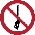 Запрещающий вязать узлы на скалалазных веревках знак