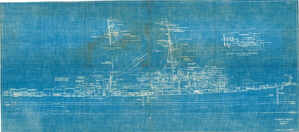 Blueprint for a naval destroyer, 1944