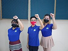 Former NUSP Presidents Raoul Manuel (center) and current President Jandeil Roperos (right) with Angelica Galimba, Kabataan Partylist 2022 second nominee. Kabataan Partylist Nominees for 2022.jpg