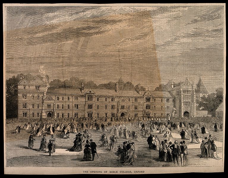 File:Keble College, Oxford; the grand opening. Wood engraving. Wellcome V0014111.jpg