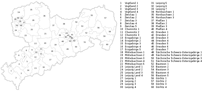 Map of constituencies used in the 2014 Landtag election Landtagswahlkreise Sachsen 2014.svg