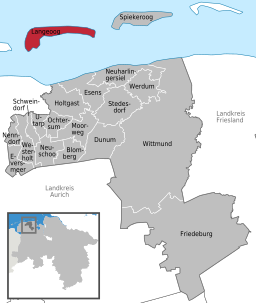 Läget för kommunen Langeoog i Landkreis Wittmund