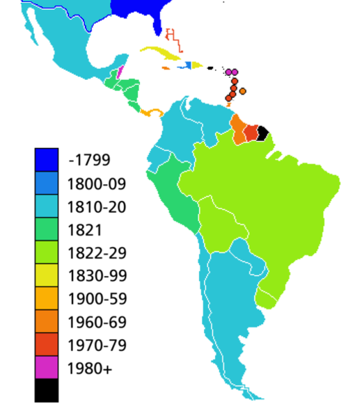 Countries in Latin America by date of independence