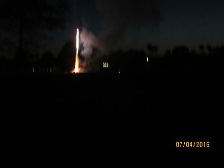 A firework rocket preparing its launch on the American Independence Day