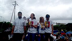 From left to right: David Smolansky, Manuela Bolivar, Lilian Tintori and Juan Andres Mejia during national sit in on 15 May. Lilian Tintori Planton.jpg