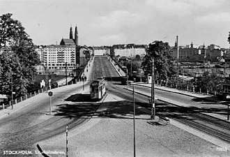 Spårvagn på Liljeholmsbron på 1940-talet