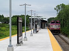 Littleton station shortly after it was rebuilt MBTA 1138 at new Littleton station.JPG