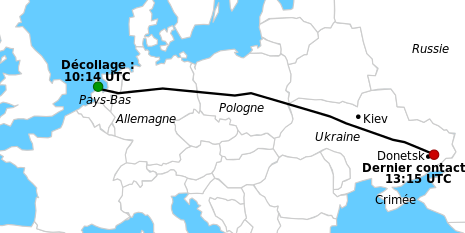Route de l'avion jusqu'en périphérie de Donetsk.