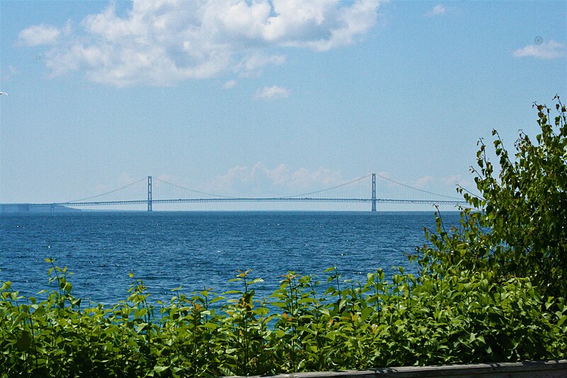 File:Mackinac Bridge from the shore.jpg