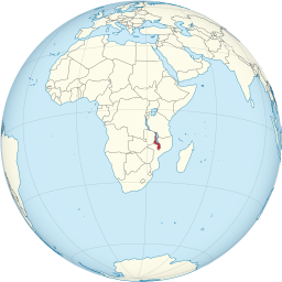 Malawi on the globe (Zambia centered)