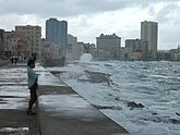 Waves crashing into the Malecón