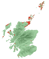 Overview of the distribution of "brochs", showing those in the Shetland isles Map-brochs.png