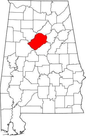 Map of Alabama highlighting Jefferson County
