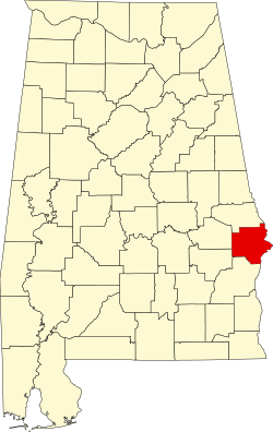 Map of Russell County within Alabama