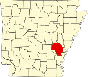 Karte von Arkansas mit Hervorhebung von Arkansas County
