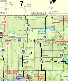 KDOT map of Jewell County Map of Jewell Co, Ks, USA.png