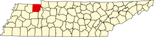 Mapa do Tennessee com destaque para o condado de Henry