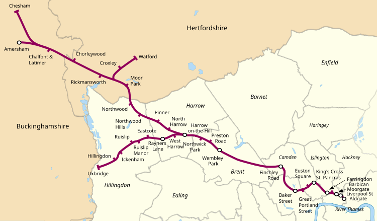 Metropolitan Hattı ve Londra map.svg