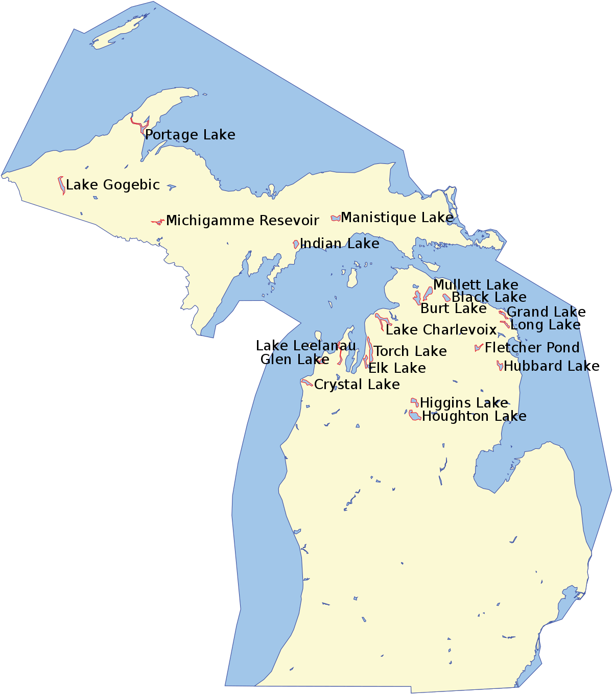 List Of Lakes Of Michigan Wikipedia