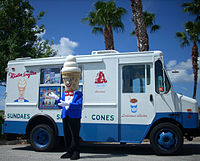 Mister Softee mascot and official truck at an event in Tampa, Florida Mister Softee Truck 1.JPG