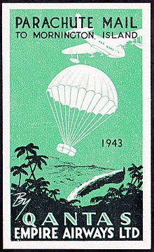 A vignette for affixing to mail for the 1943 Christmas parachute drop to Mornington Island Mission Mornington Island Parachute Mail.jpg