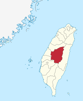Karte von Taiwan, Position von Landkreis Nantou hervorgehoben