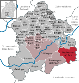 Läget för Neuhausen ob Eck i Landkreis Tuttlingen