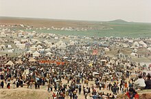 Kurds celebrating Newroz in Gire Tertebe, near Qamishlo, in 1997 Newroz Gire Tertebe 1997.jpg