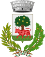 Bove di rosso, pezzato, attraversante sul fusto di un castagno (stemma di Peglio, Lombardia)